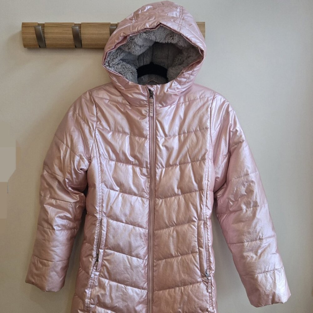 LANDS END WINTER JACKET GIRLS' - SIZE 14 - PINK QUILTED PRIMALOFT - FLEECE PARKA